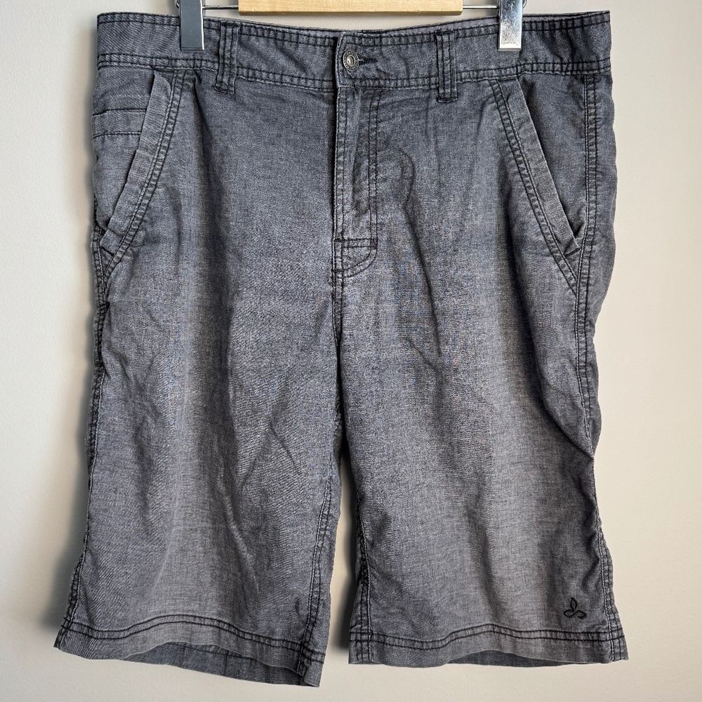 Prana Men's‎ HEMP Blend Lightweight Walking Shorts Casual Gray Size 34 Festival